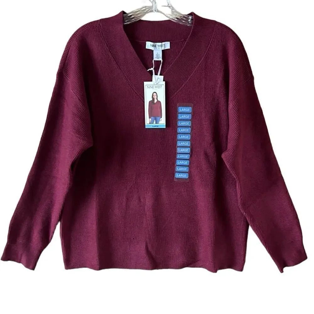 NEW Nine West Burgundy V Neck Sweater